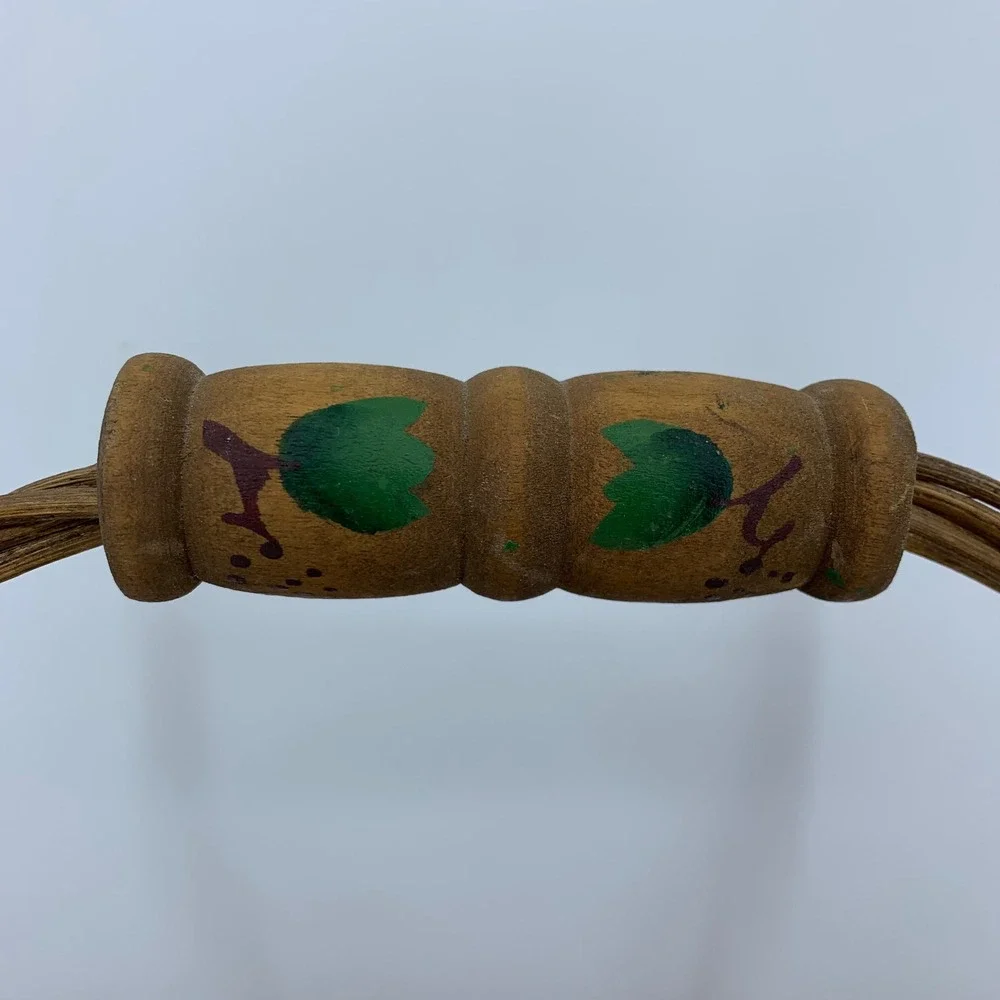 Vtg Woven Bamboo Grape Basket Cottagecore Painted Fruit Decor Rustic Country